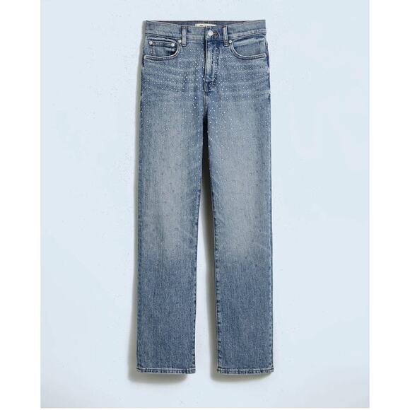 NWT Madewell The 90s Straight Jean 25 Shimmery Clear Rhinestones Enmore Wash - Picture 6 of 16
